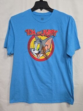 Tom and Jerry Men's XL Blue Red Yellow T-Shirt w/ Large Front Graphic